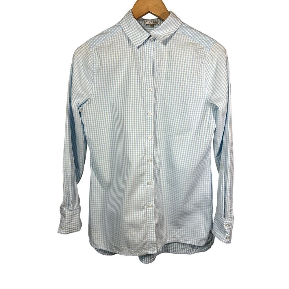 TYLER BOE Women's Gingham Long Sleeve Button Down Shirt Blue/White Size Small